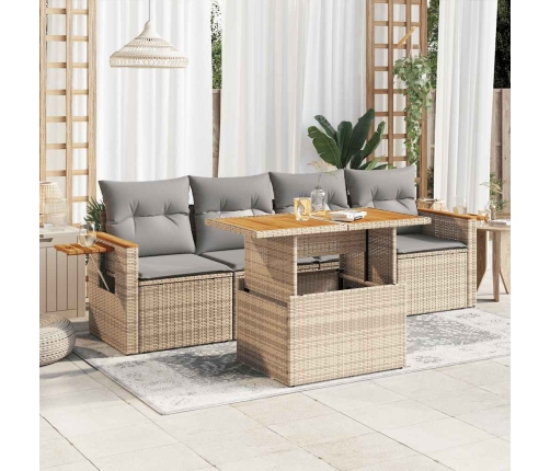 Set sofás jardín y cojines 5 pzas ratán sintético acacia beige