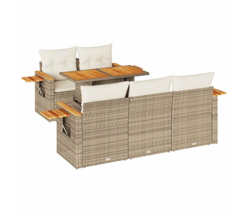 Set sofás jardín y cojines 6 pzas ratán sintético acacia beige