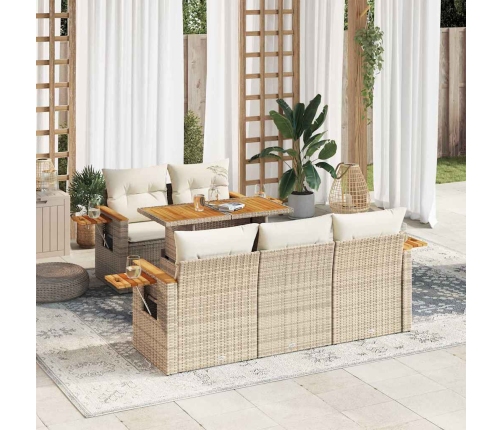 Set sofás jardín y cojines 6 pzas ratán sintético acacia beige