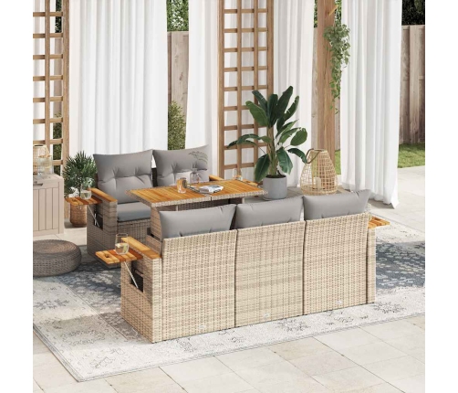 Set sofás jardín y cojines 6 pzas ratán sintético acacia beige