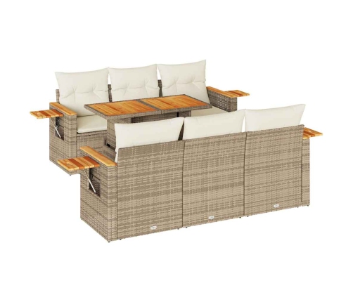 Set sofás jardín y cojines 7 pzas ratán sintético acacia beige