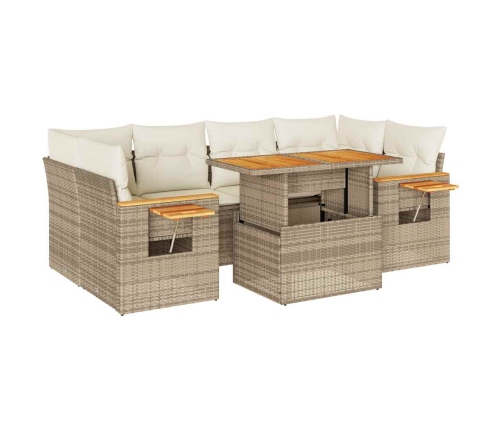 Set sofás jardín y cojines 7 pzas ratán sintético acacia beige