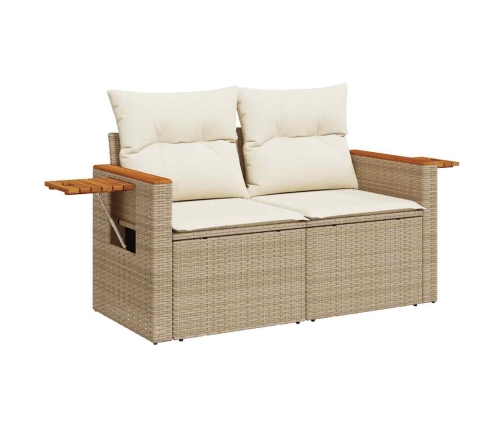 Set sofás jardín y cojines 7 pzas ratán sintético acacia beige