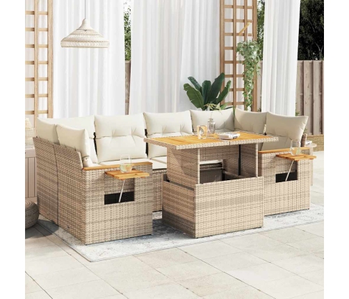 Set sofás jardín y cojines 7 pzas ratán sintético acacia beige