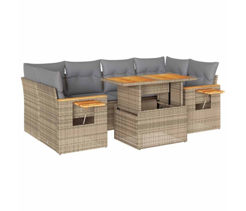 Set sofás jardín y cojines 7 pzas ratán sintético acacia beige