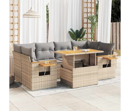 Set sofás jardín y cojines 7 pzas ratán sintético acacia beige