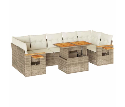 Set sofás jardín y cojines 8 pzas ratán sintético acacia beige