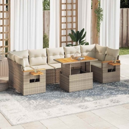 Set sofás jardín y cojines 8 pzas ratán sintético acacia beige