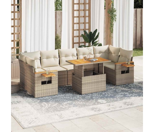 Set sofás jardín y cojines 8 pzas ratán sintético acacia beige