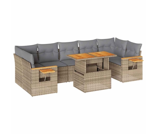 Set sofás jardín y cojines 8 pzas ratán sintético acacia beige