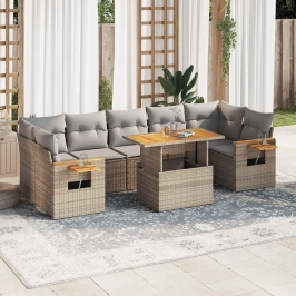 Set sofás jardín y cojines 8 pzas ratán sintético acacia beige