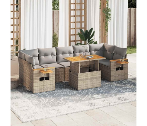 Set sofás jardín y cojines 8 pzas ratán sintético acacia beige