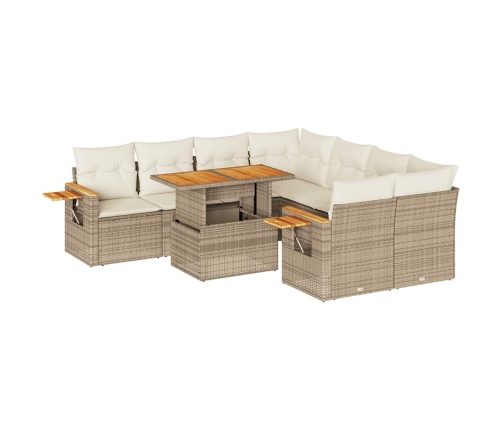 Set sofás jardín y cojines 9 pzas ratán sintético acacia beige