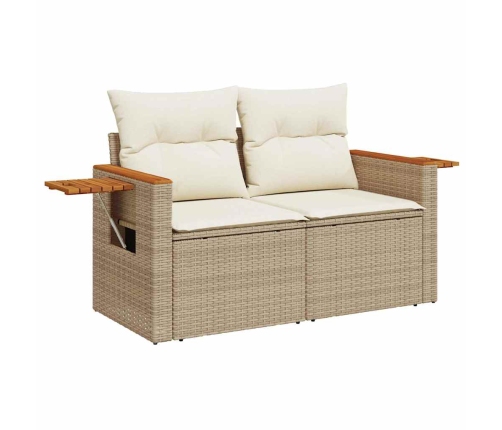 Set sofás jardín y cojines 9 pzas ratán sintético acacia beige