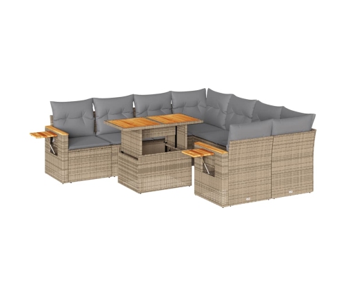 Set sofás jardín y cojines 9 pzas ratán sintético acacia beige