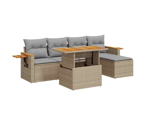 Set sofás jardín y cojines 6 pzas ratán sintético acacia beige