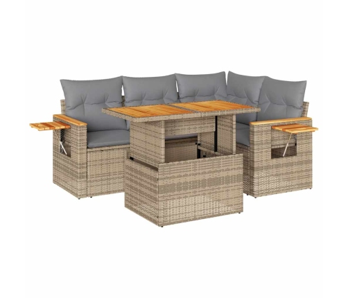 Set sofás jardín y cojines 5 pzas ratán sintético acacia beige