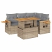 Set sofás jardín y cojines 5 pzas ratán sintético acacia beige