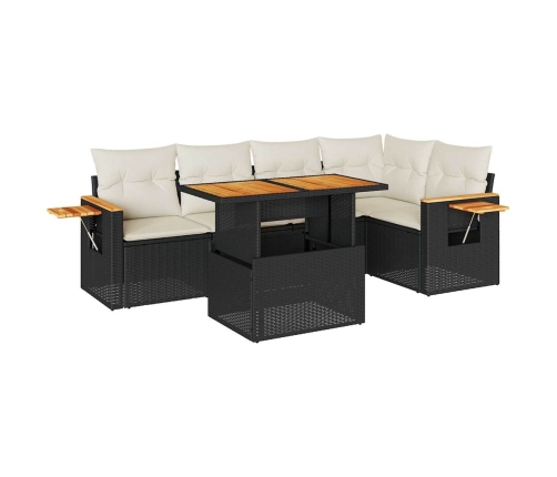 Set sofás jardín y cojines 6 pzas ratán sintético acacia negro