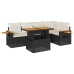 Set sofás jardín y cojines 6 pzas ratán sintético acacia negro