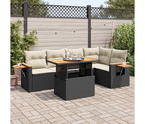 Set sofás jardín y cojines 6 pzas ratán sintético acacia negro