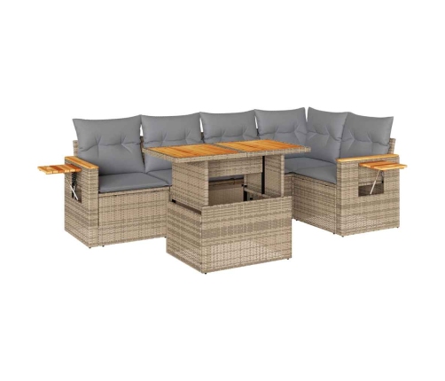 Set sofás jardín y cojines 6 pzas ratán sintético acacia beige