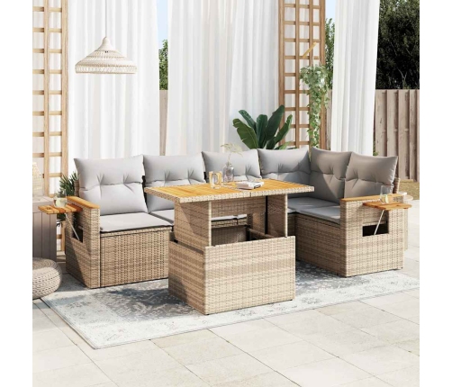 Set sofás jardín y cojines 6 pzas ratán sintético acacia beige