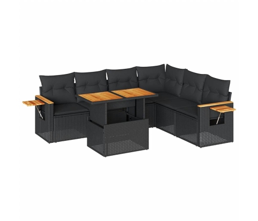 Set sofás jardín y cojines 7 pzas ratán sintético acacia negro
