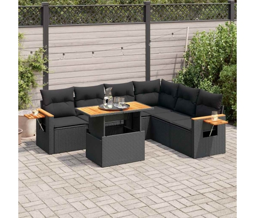 Set sofás jardín y cojines 7 pzas ratán sintético acacia negro