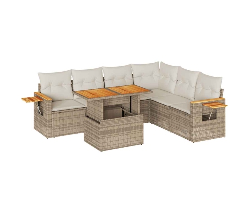 Set sofás jardín y cojines 7 pzas ratán sintético acacia beige