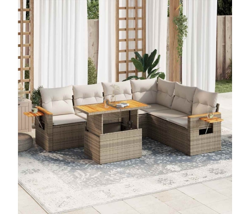 Set sofás jardín y cojines 7 pzas ratán sintético acacia beige