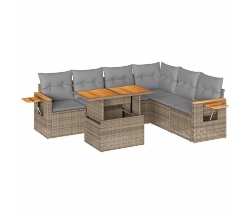 Set sofás jardín y cojines 7 pzas ratán sintético acacia beige