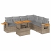Set sofás jardín y cojines 7 pzas ratán sintético acacia beige
