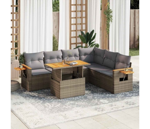 Set sofás jardín y cojines 7 pzas ratán sintético acacia beige