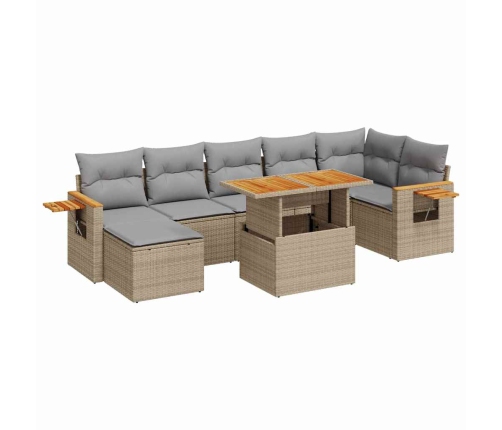 Set sofás jardín y cojines 8 pzas ratán sintético acacia beige