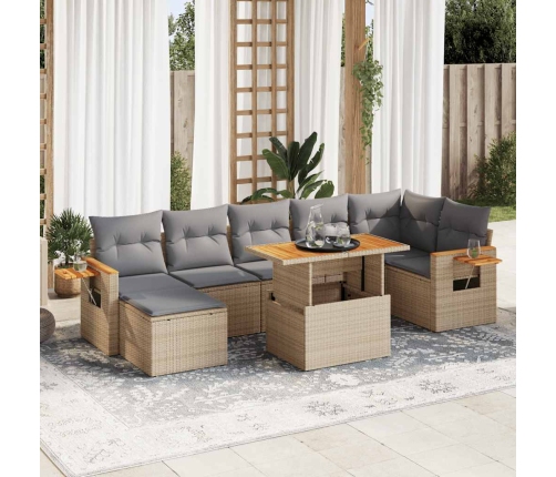 Set sofás jardín y cojines 8 pzas ratán sintético acacia beige