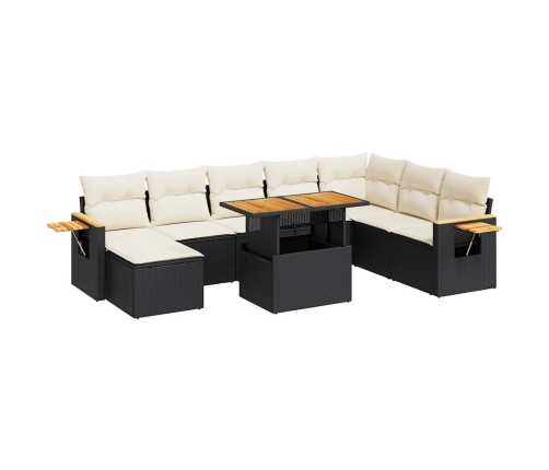 Set sofás jardín y cojines 9 pzas ratán sintético acacia negro