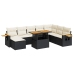 Set sofás jardín y cojines 9 pzas ratán sintético acacia negro