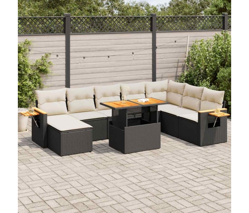 Set sofás jardín y cojines 9 pzas ratán sintético acacia negro