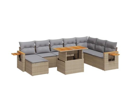 Set sofás jardín y cojines 9 pzas ratán sintético acacia beige