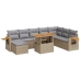 Set sofás jardín y cojines 9 pzas ratán sintético acacia beige