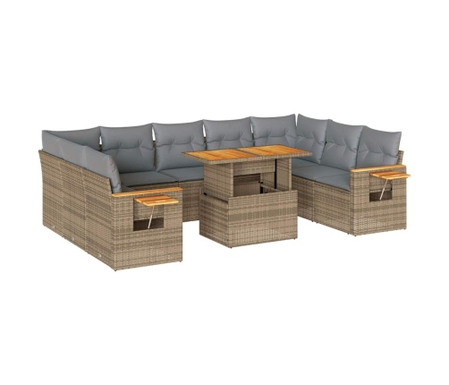 Set sofás jardín y cojines 10 pzas ratán sintético acacia beige