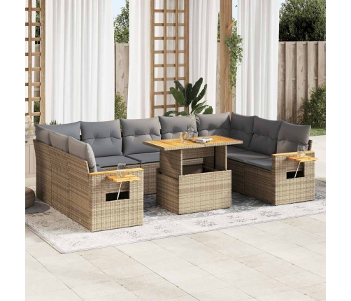 Set sofás jardín y cojines 10 pzas ratán sintético acacia beige