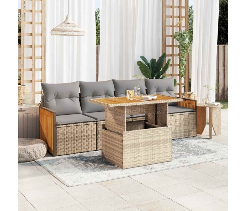 Set sofás jardín y cojines 5 pzas ratán sintético acacia beige