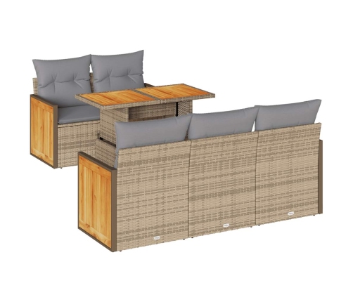 Set sofás jardín y cojines 6 pzas ratán sintético acacia beige