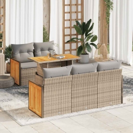 Set sofás jardín y cojines 6 pzas ratán sintético acacia beige