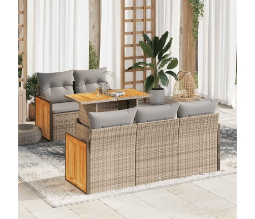 Set sofás jardín y cojines 6 pzas ratán sintético acacia beige