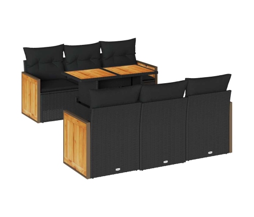 Set sofás jardín y cojines 7 pzas ratán sintético acacia negro