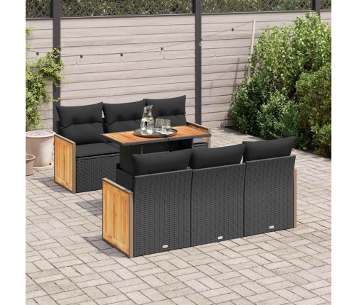 Set sofás jardín y cojines 7 pzas ratán sintético acacia negro