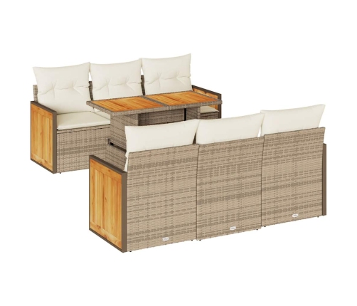 Set sofás jardín y cojines 7 pzas ratán sintético acacia beige